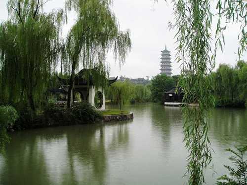Small bridge, flowing water and household 印象中国