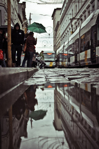 Stepping on the Rainy Street