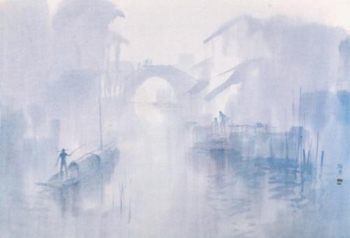 湖桥雨时